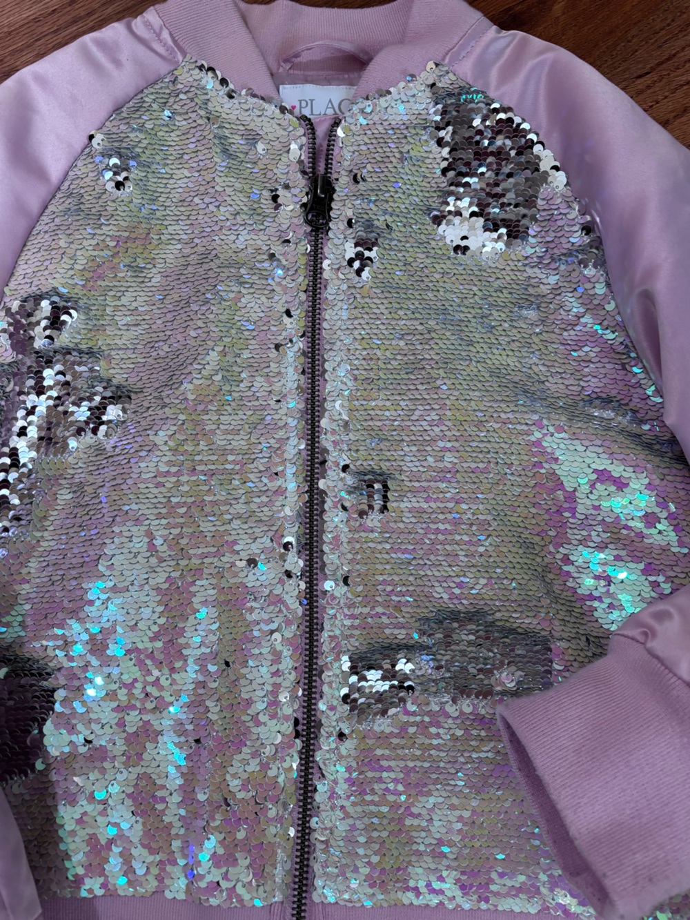 The Children’s Place Girls' Pink Sequin Bomber Jacket sz 7-8 - Picture 2 of 5